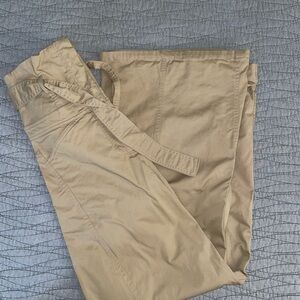 NWOT Zara Tan Beige High Waist Belted Paper bag Wide leg Pants Size XS